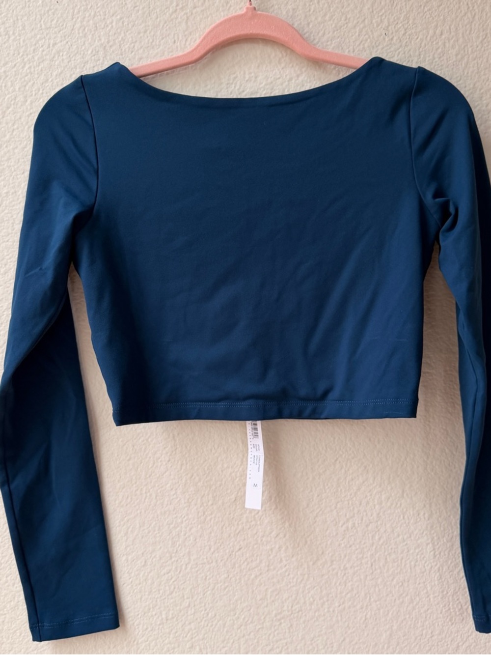 Susana Monaco Teal Long Sleeve Open Back Crop Top Yoga Athleisure NWT Size M
